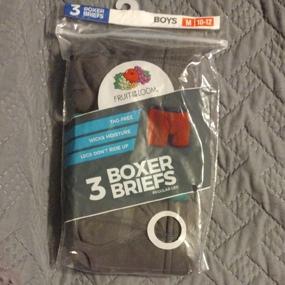 Fruit of the Loom Boys Gray And Green Boxer Briefs 3 Pack - Picture 1 of 2